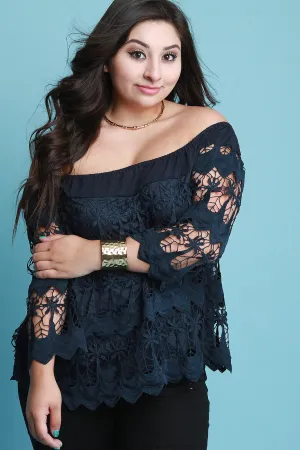 Off-The-Shoulder Long Sleeves Scallop Top