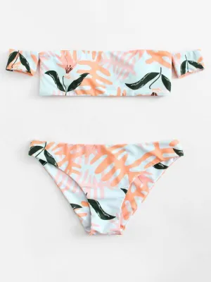 Palm Print Off The Shoulder Bikini Set