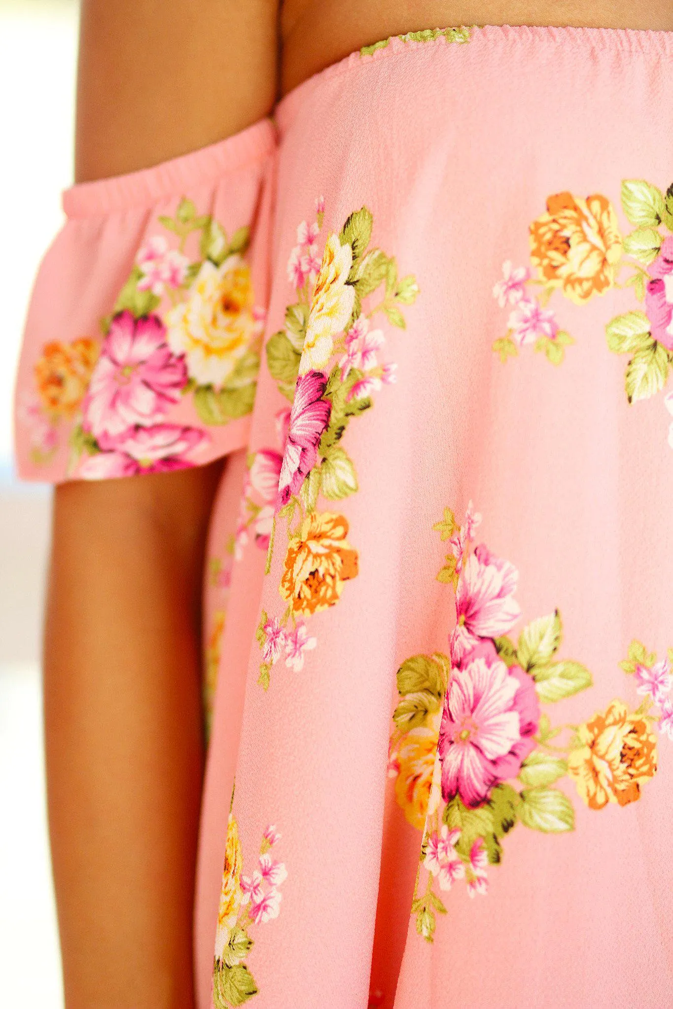 Peach Off Shoulder Floral Top
