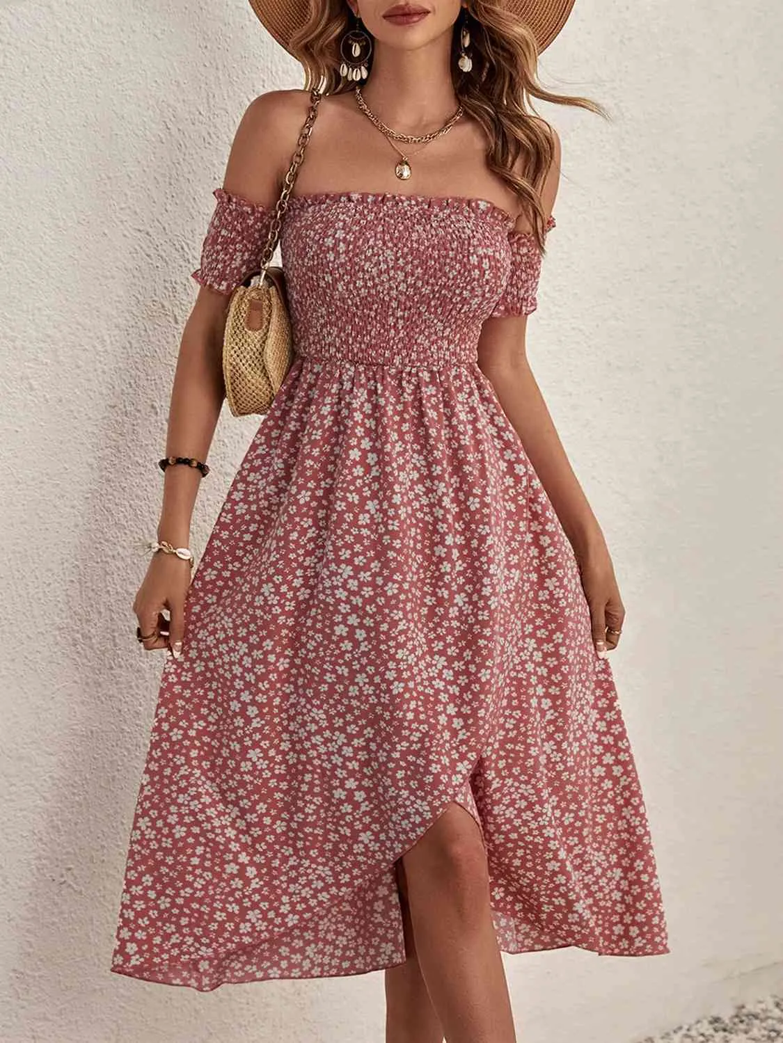 Petal Hem Elastic Off-shoulder Dress