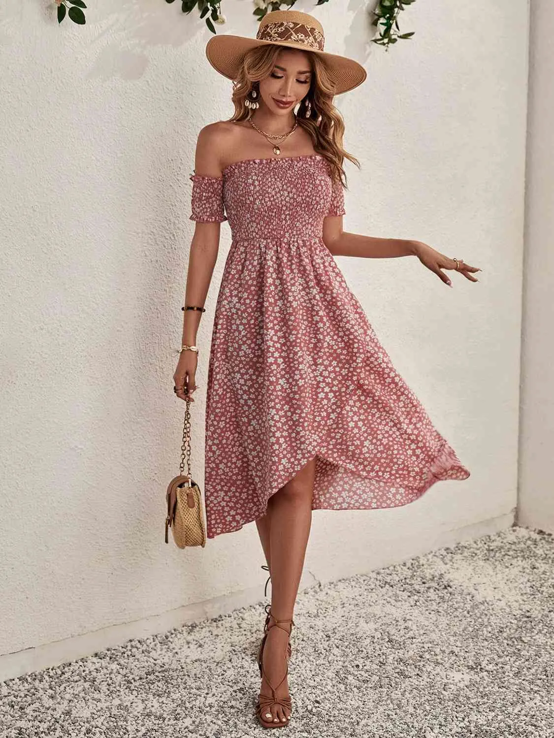 Petal Hem Elastic Off-shoulder Dress