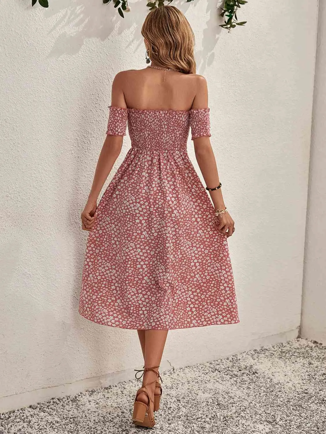 Petal Hem Elastic Off-shoulder Dress
