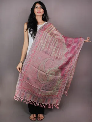 Pink Ivory Pure Wool Jamawar Stole from Kashmir - S6317098