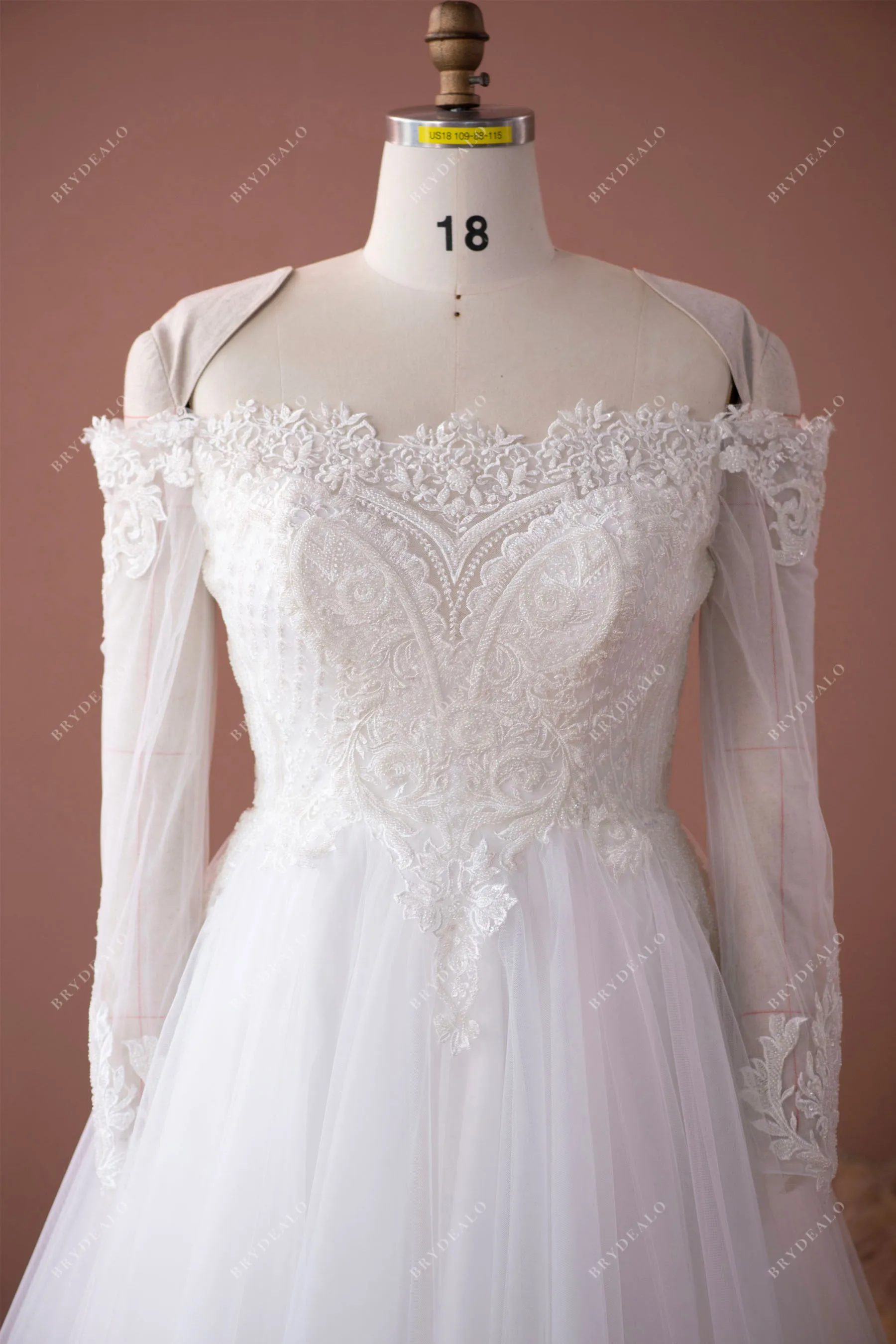 Plus Size Off shoulder Sheer Sleeve Lace Elegant Wedding Dress