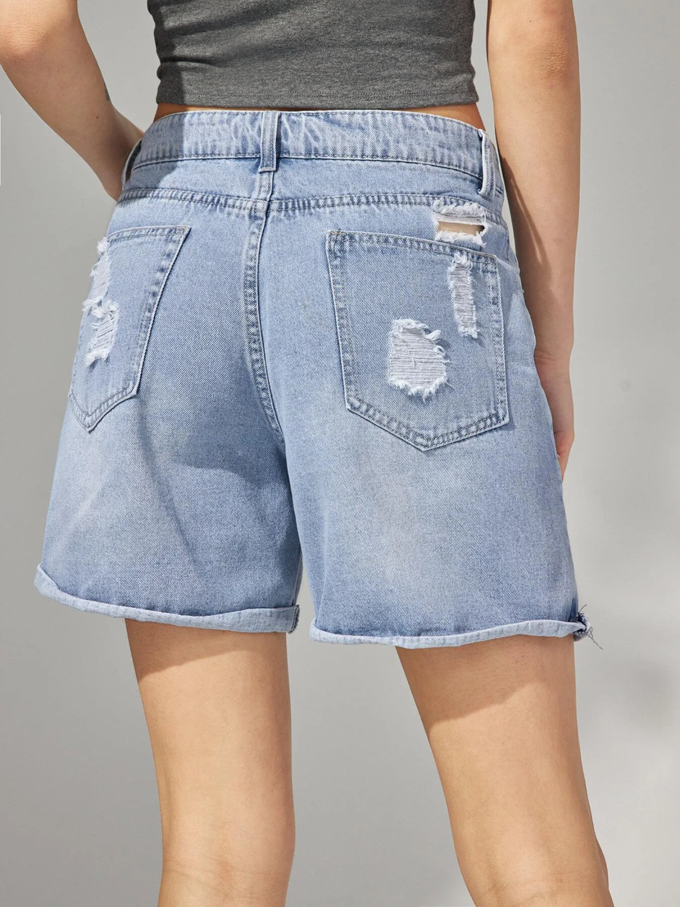 Pocket Ripped High Waist Denim Shorts