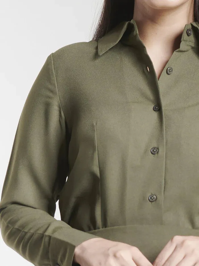 Poly Moss A Line Women's Skirt Suit - Olive Green
