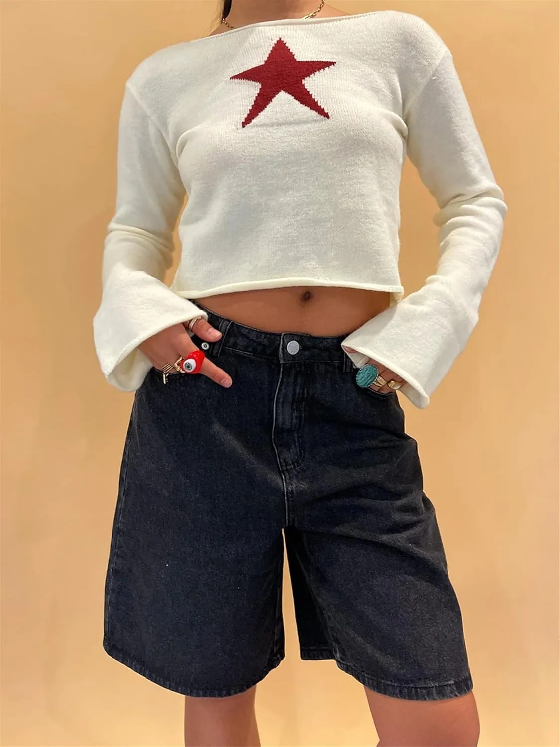 Raruxxin Women Y2k Bermuda Denim Shorts Low Rise Wide Leg Knee Length Carpenter Long Jean Shorts Summer Cow Girl Baggy Jorts
