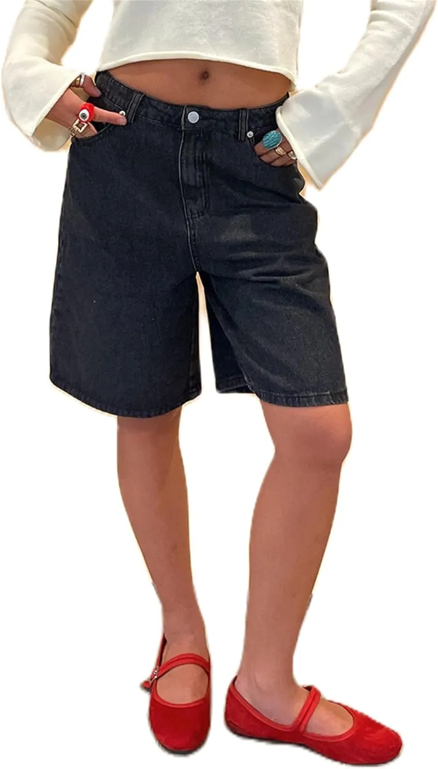 Raruxxin Women Y2k Bermuda Denim Shorts Low Rise Wide Leg Knee Length Carpenter Long Jean Shorts Summer Cow Girl Baggy Jorts