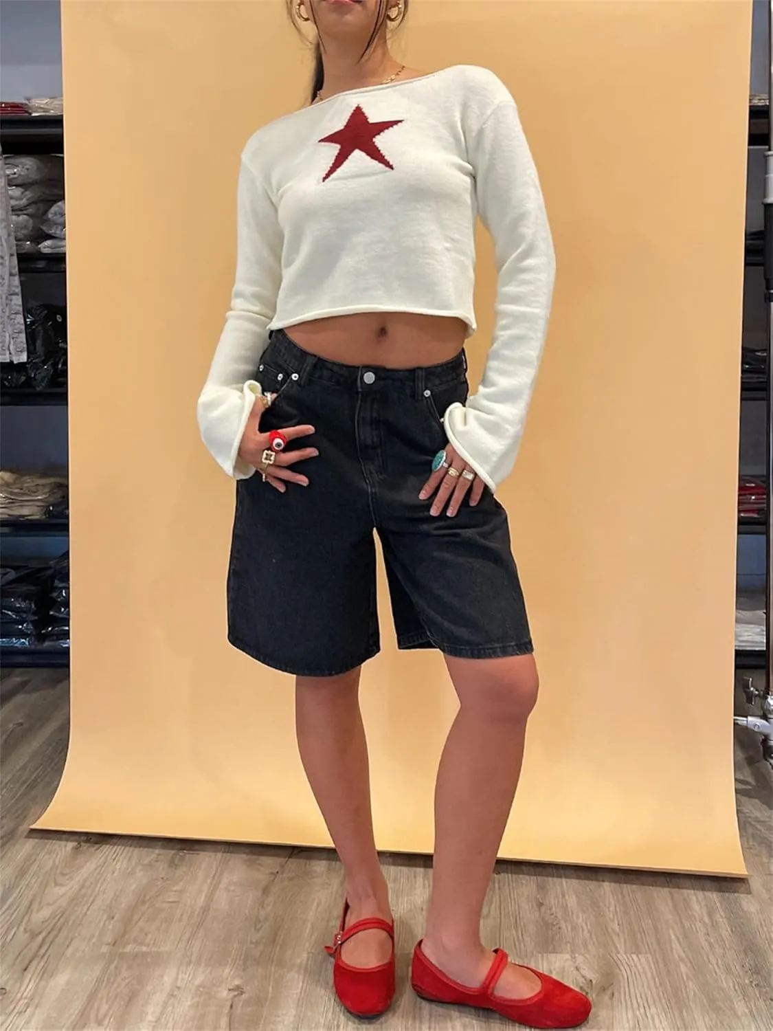 Raruxxin Women Y2k Bermuda Denim Shorts Low Rise Wide Leg Knee Length Carpenter Long Jean Shorts Summer Cow Girl Baggy Jorts