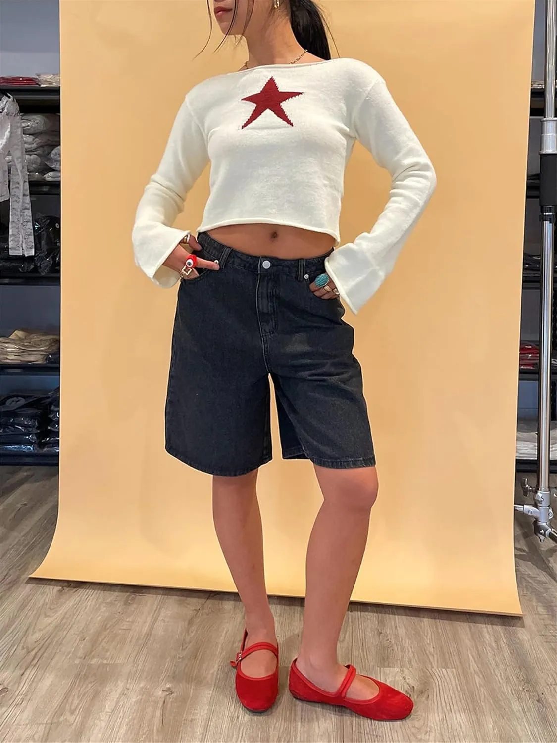 Raruxxin Women Y2k Bermuda Denim Shorts Low Rise Wide Leg Knee Length Carpenter Long Jean Shorts Summer Cow Girl Baggy Jorts