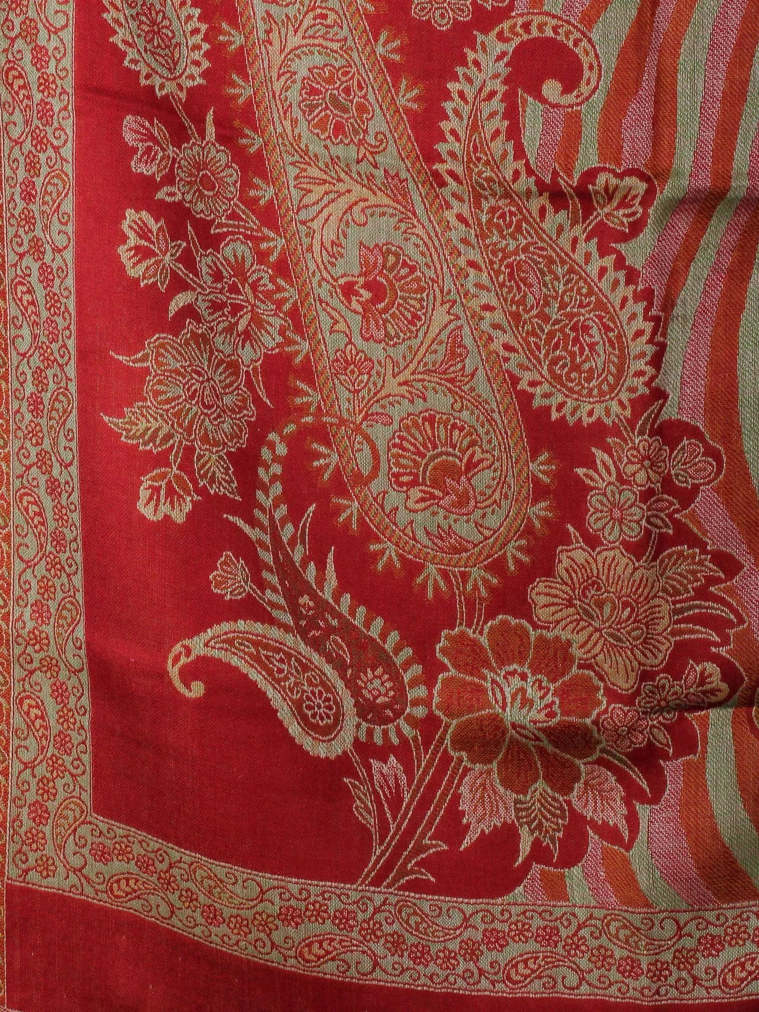 Red Olive Green Pure Wool Jamawar Stole from Kashmir - S6317100
