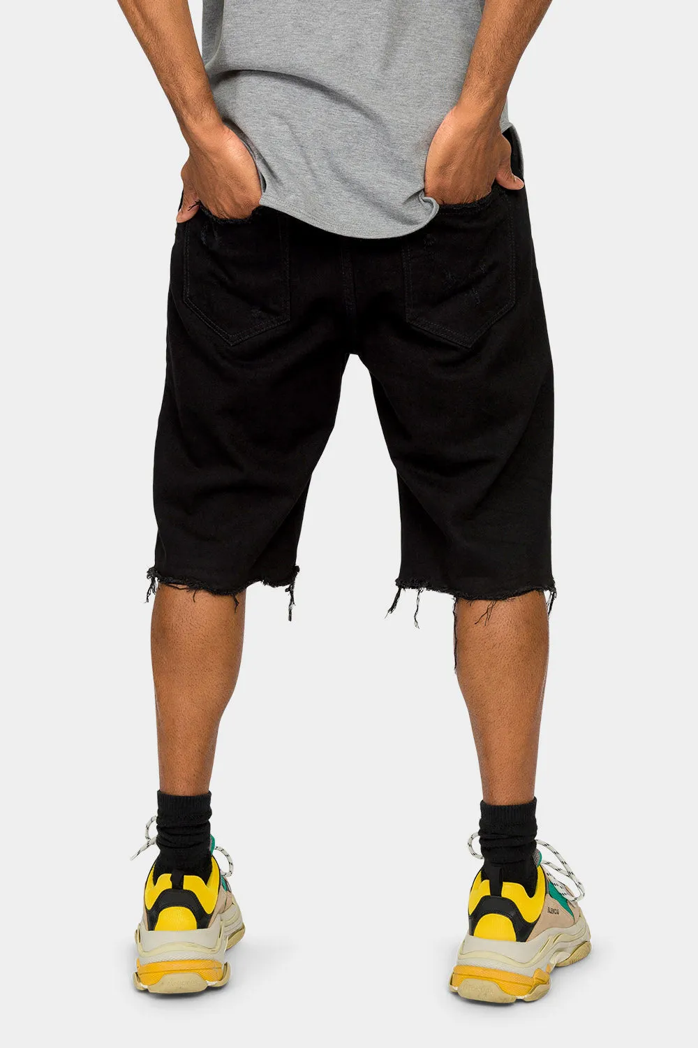 Ripped Raw Hem Denim Shorts