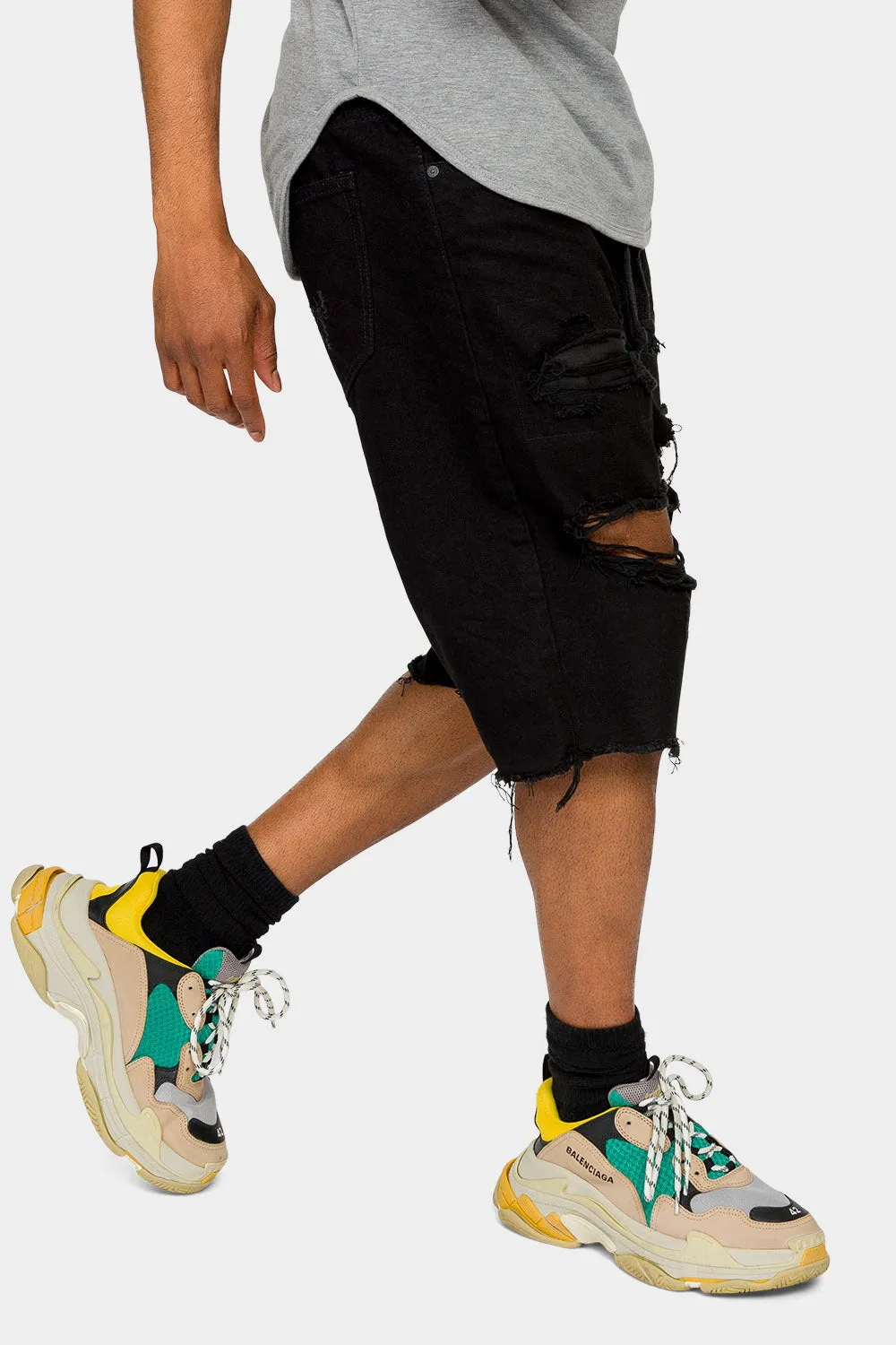 Ripped Raw Hem Denim Shorts