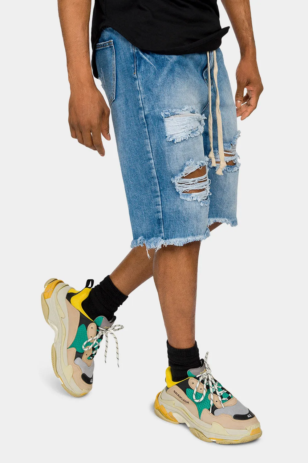 Ripped Raw Hem Denim Shorts