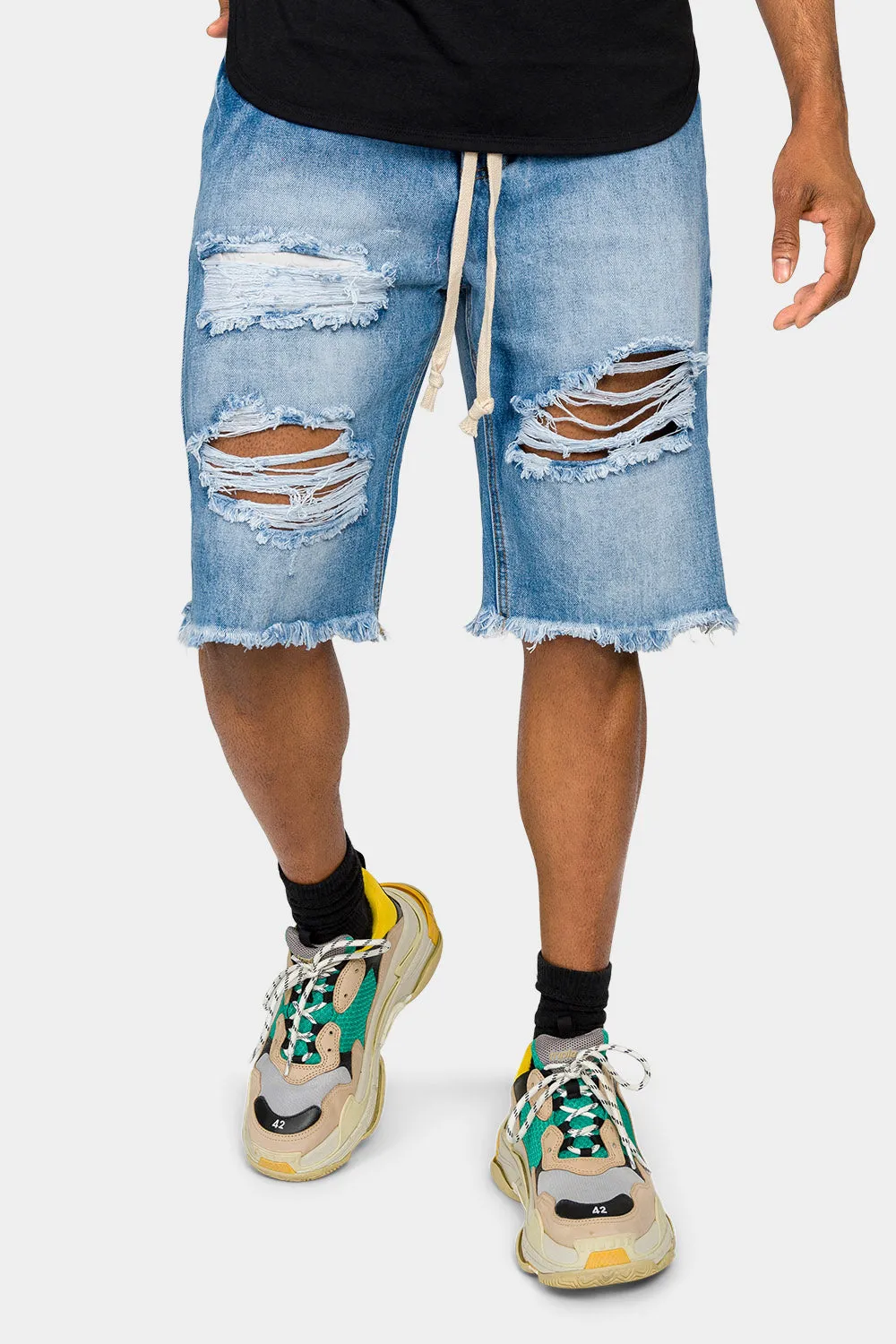 Ripped Raw Hem Denim Shorts