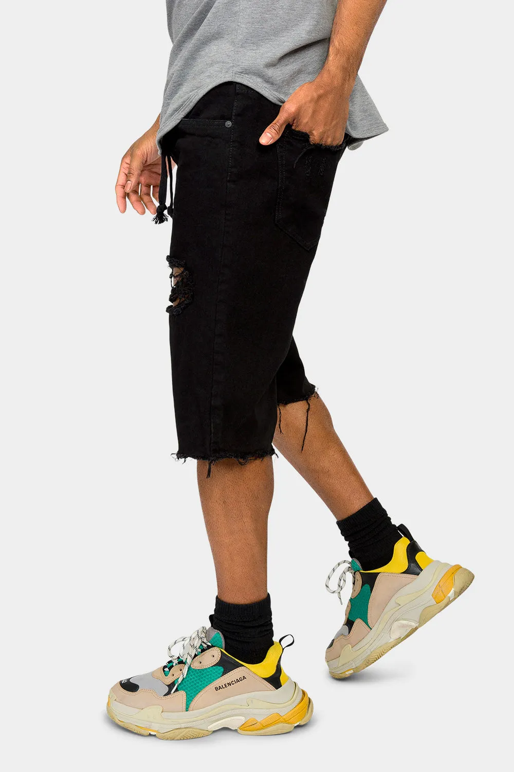 Ripped Raw Hem Denim Shorts