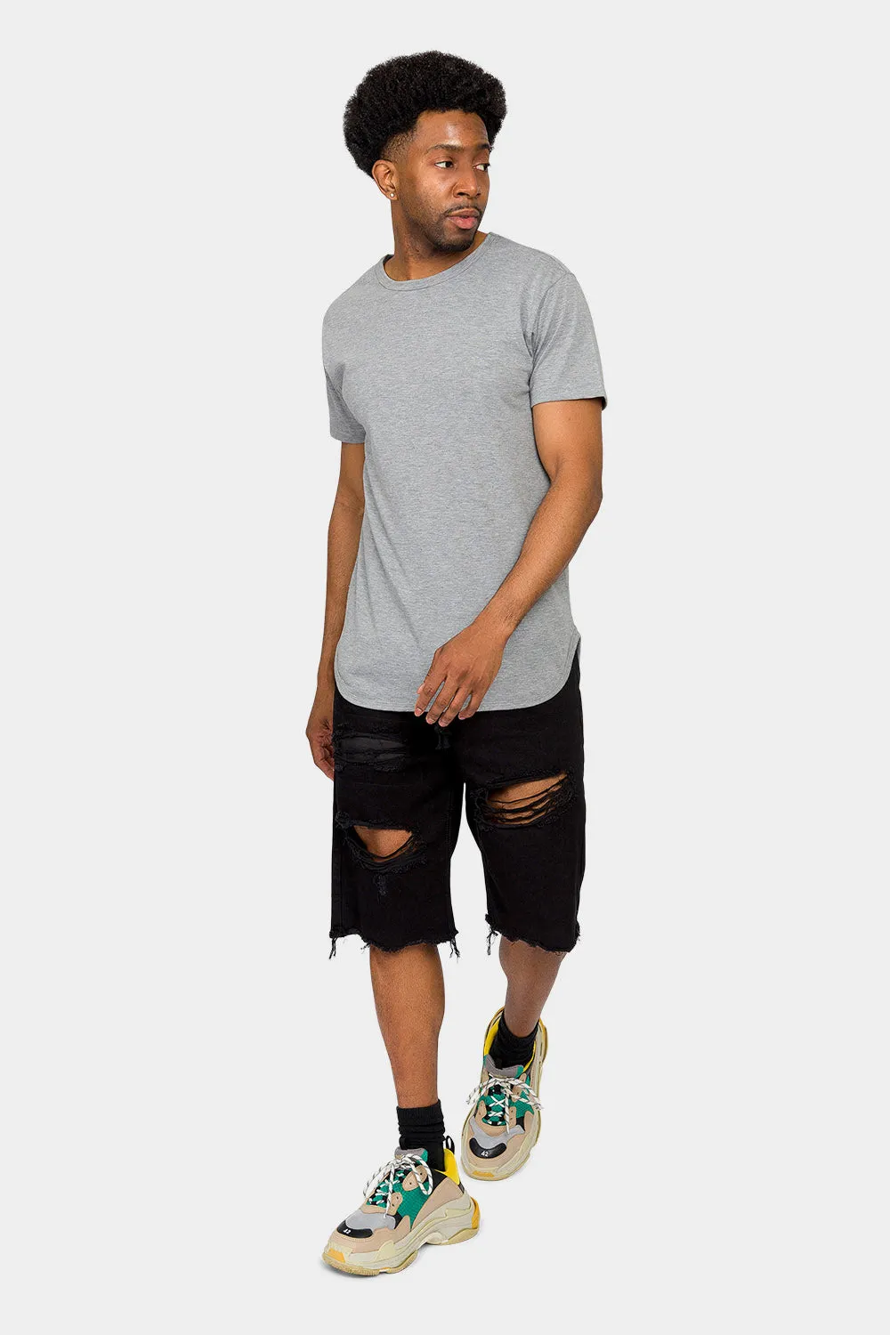 Ripped Raw Hem Denim Shorts