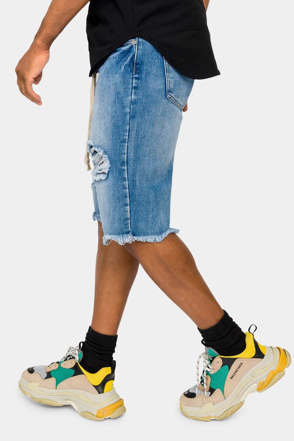 Ripped Raw Hem Denim Shorts