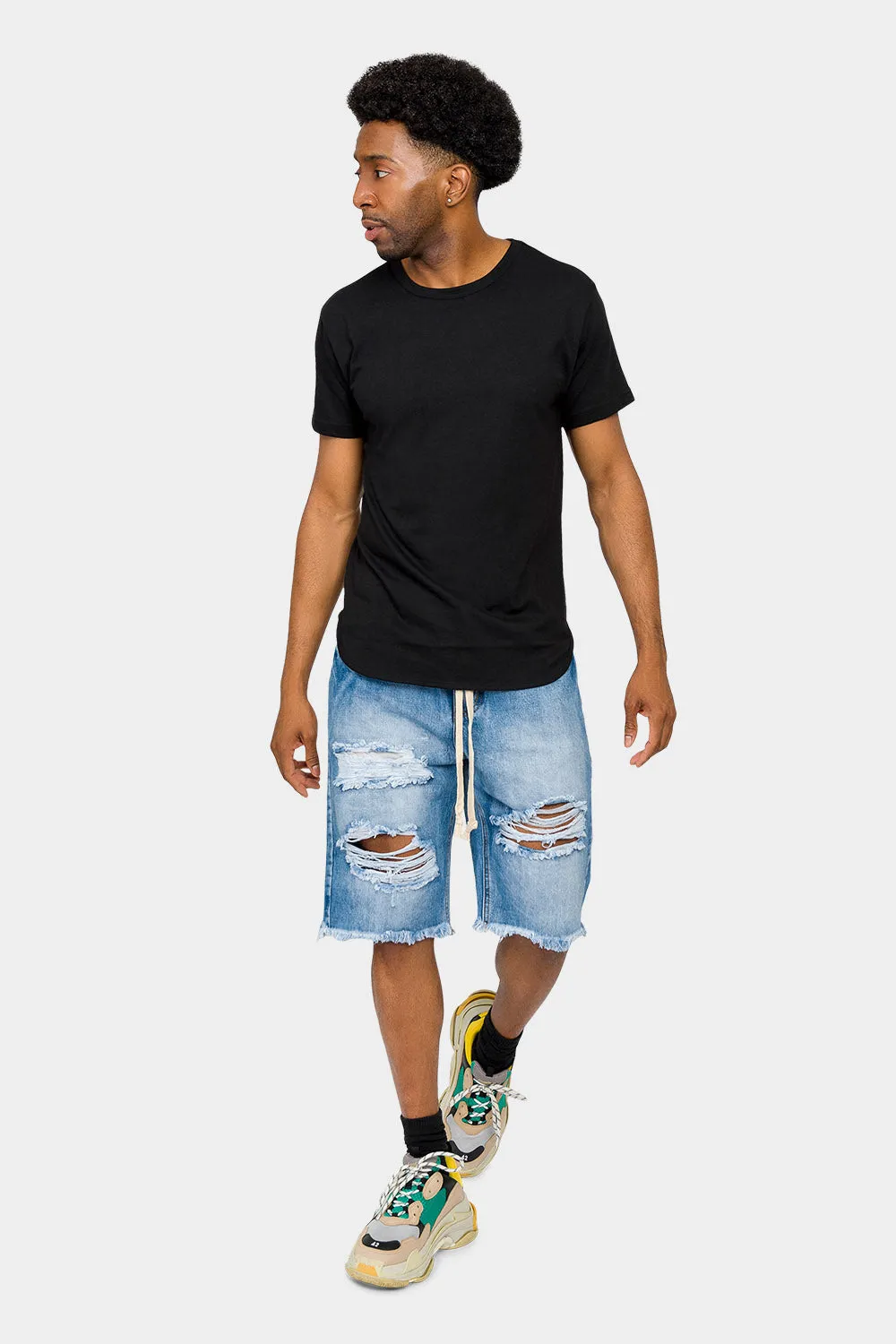Ripped Raw Hem Denim Shorts
