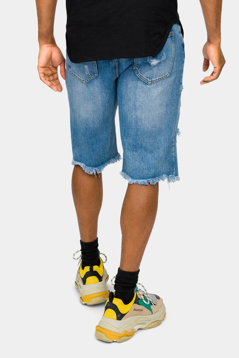 Ripped Raw Hem Denim Shorts