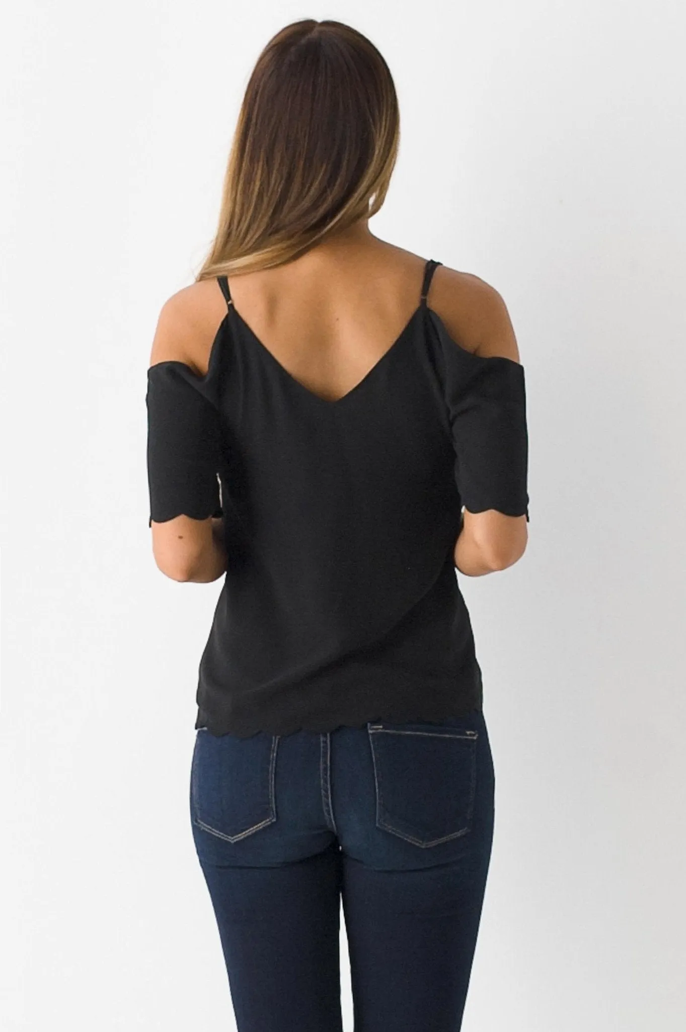 Scalloped Cold Shoulder Top