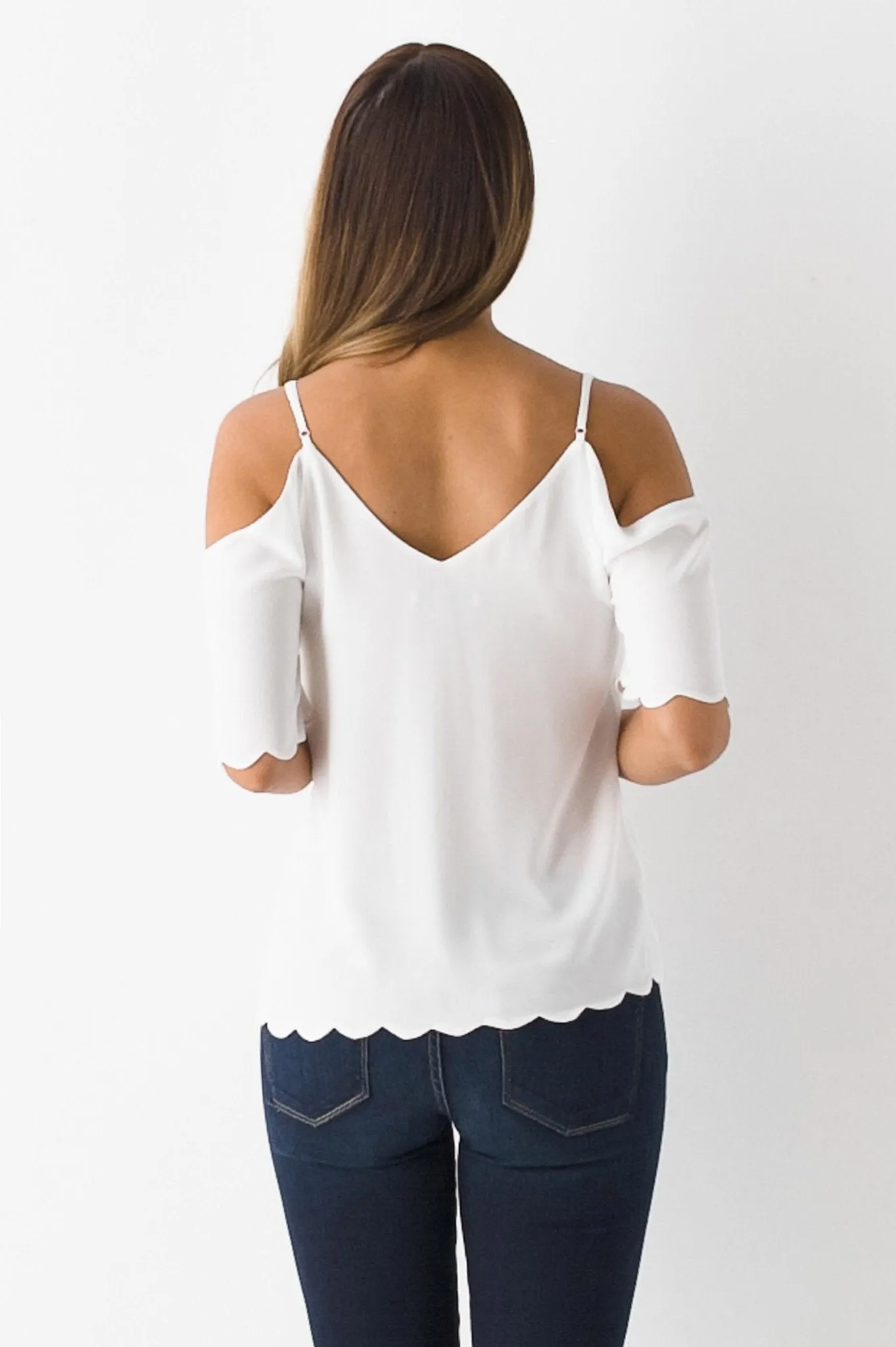 Scalloped Cold Shoulder Top