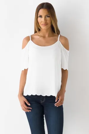 Scalloped Cold Shoulder Top