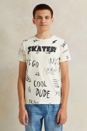 Senior Boys Cream Printed T-Shirt