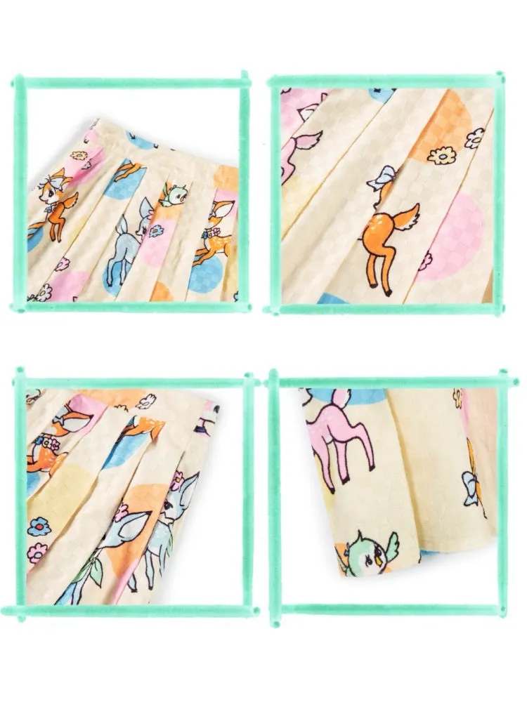 Shimizu Illustration Cute Deer Print Pleated A-Line Skirt【s0000003661】