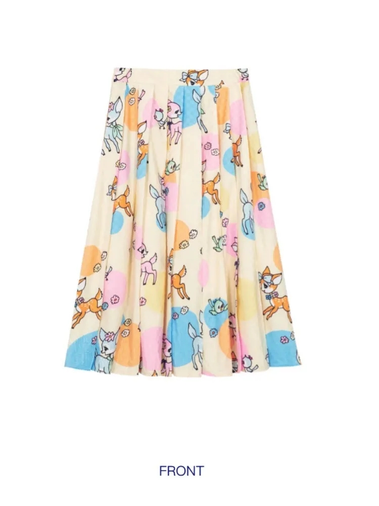 Shimizu Illustration Cute Deer Print Pleated A-Line Skirt【s0000003661】