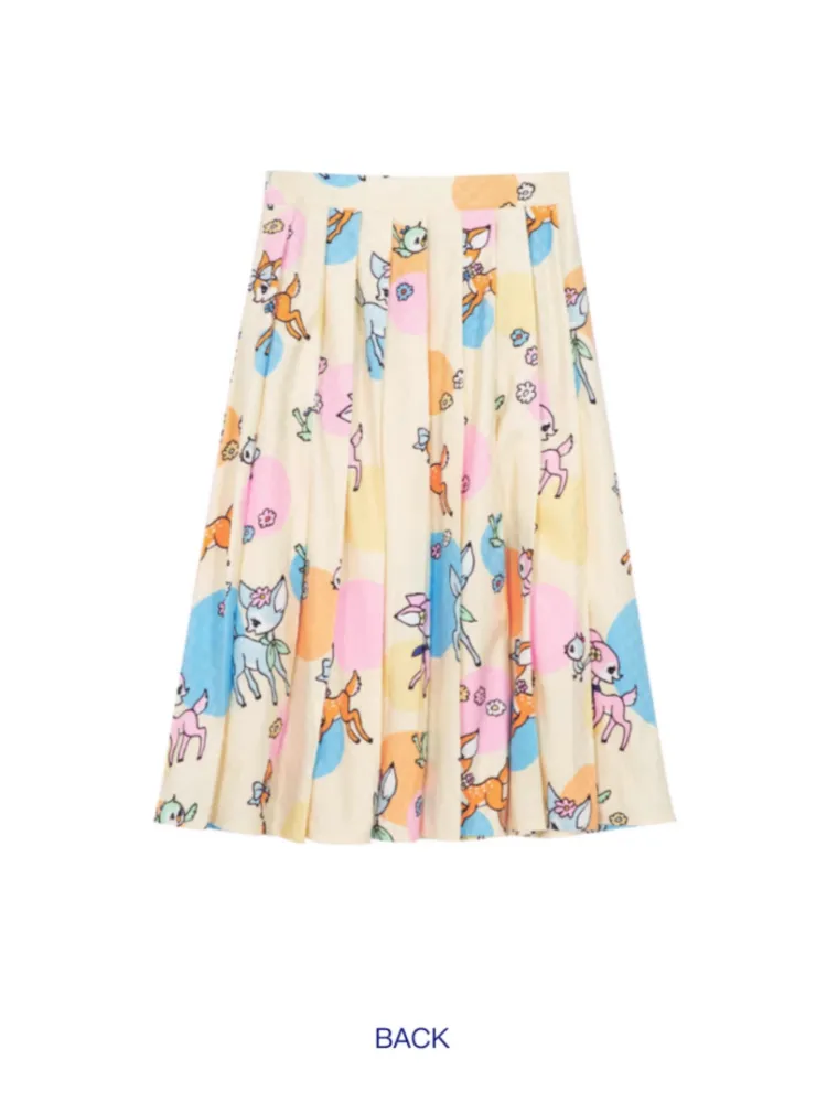 Shimizu Illustration Cute Deer Print Pleated A-Line Skirt【s0000003661】