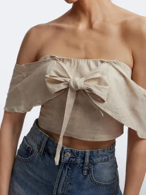 Shirred Bow Front Off The Shoulder Top