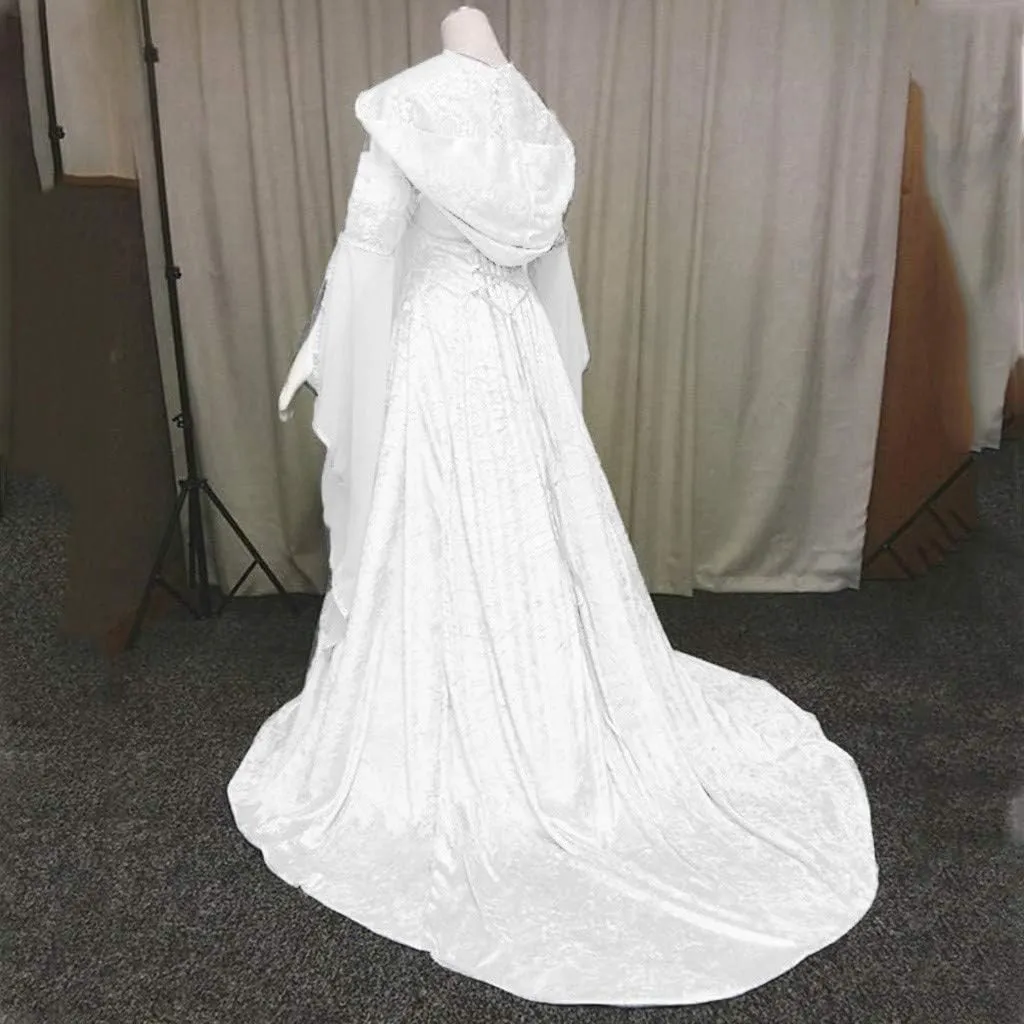 SHOPESSA Women's Gothic Dress with Hood Medieval Costume Corset Renaissance Dress Victorian Dress