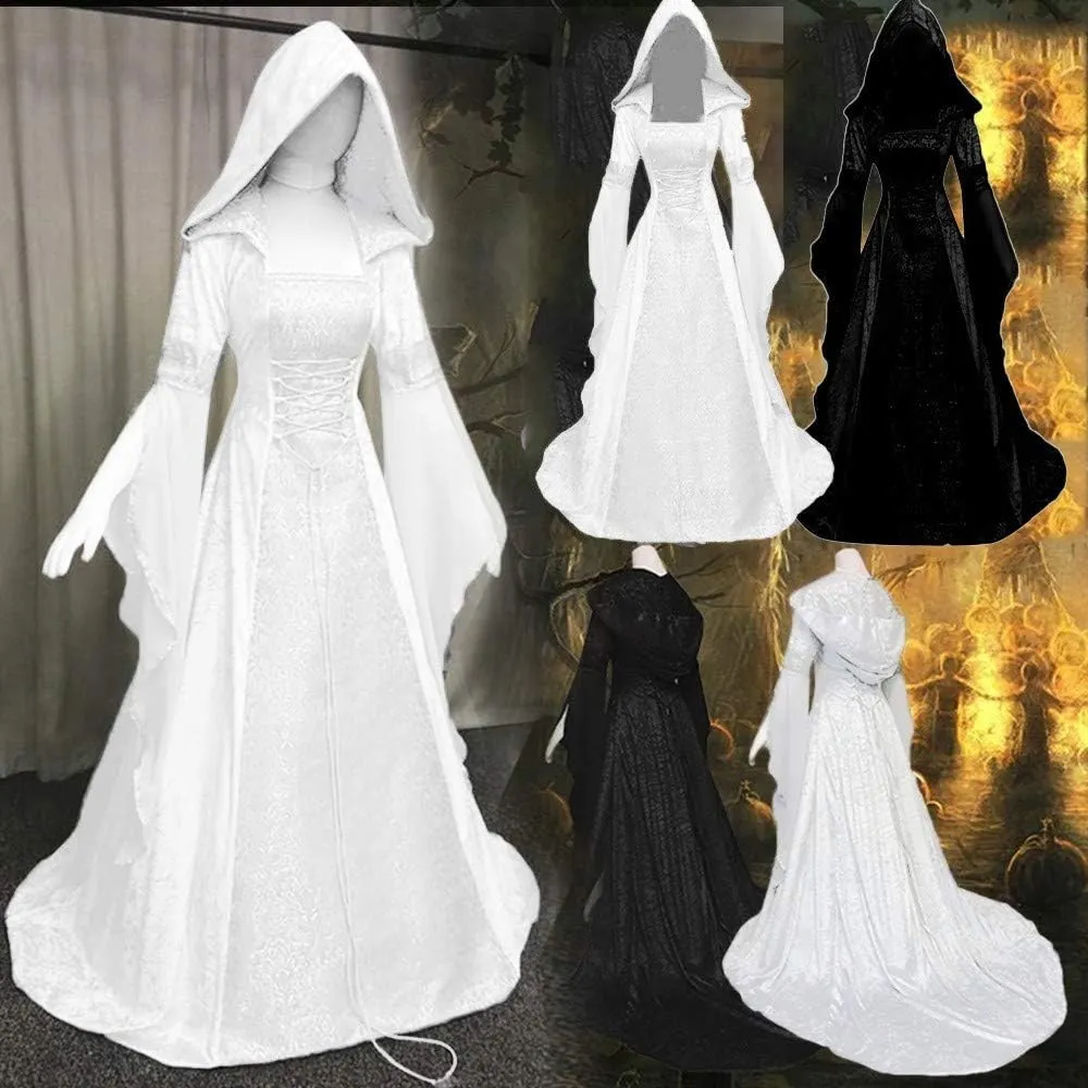SHOPESSA Women's Gothic Dress with Hood Medieval Costume Corset Renaissance Dress Victorian Dress