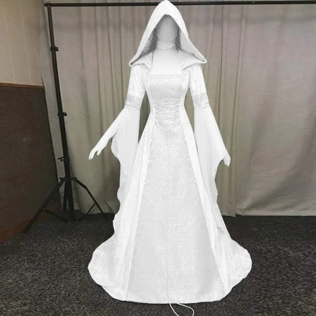 SHOPESSA Women's Gothic Dress with Hood Medieval Costume Corset Renaissance Dress Victorian Dress