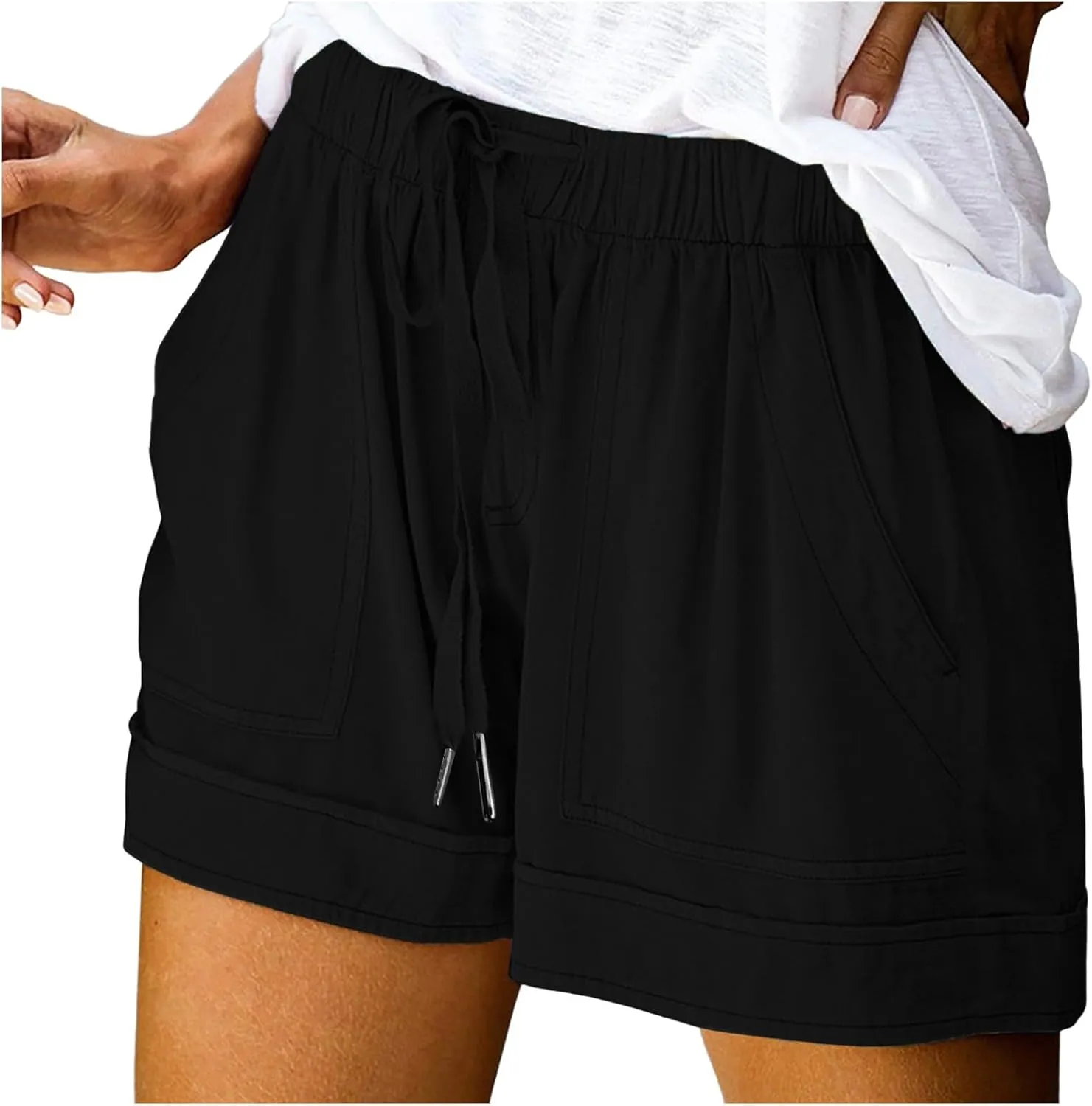 Shorts for Women Trendy 2025 Casual Summer Drawstring Shorts with Pockets Beach Loose Elastic Waist Vacation Clothes