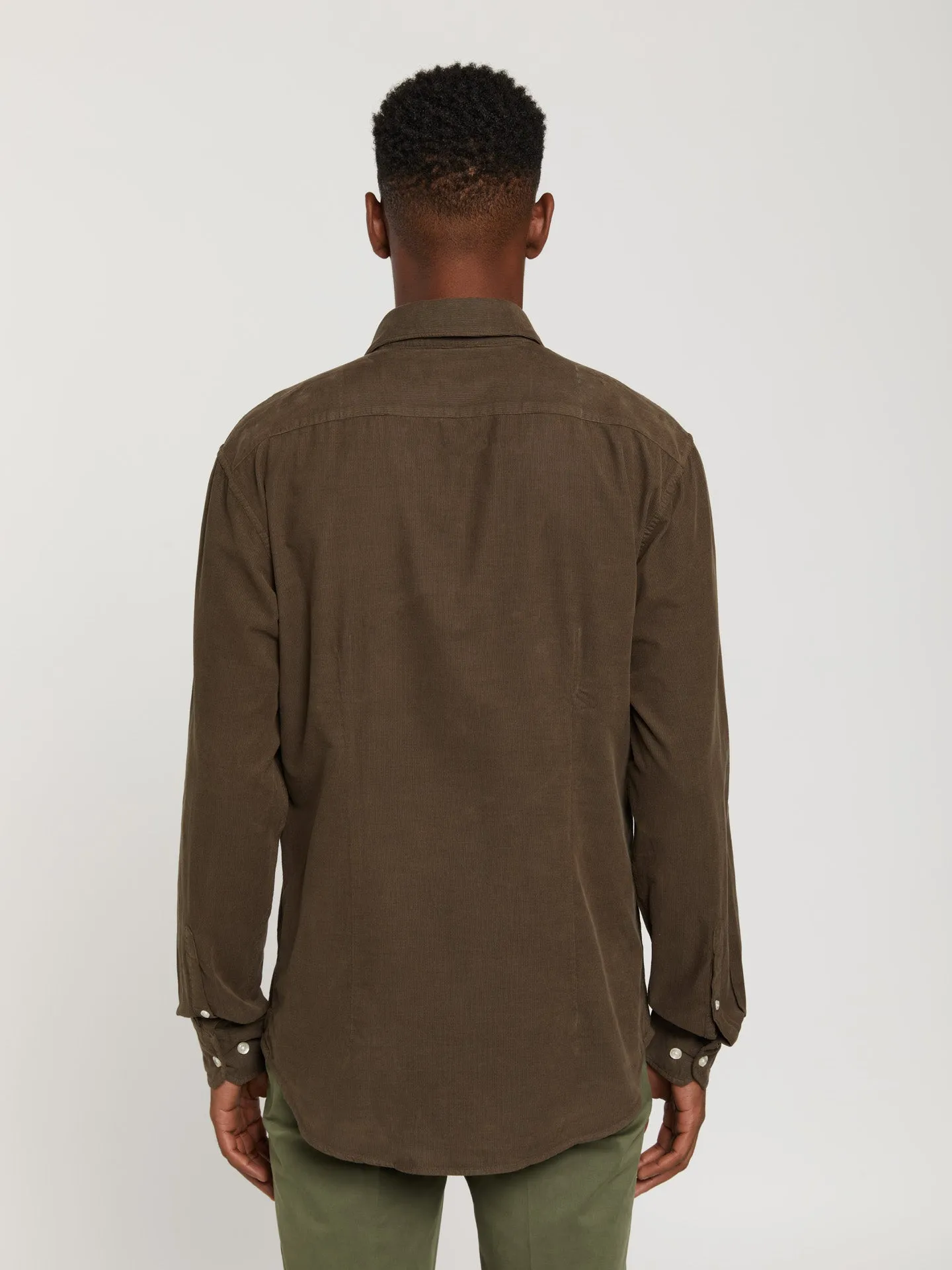 Slim fit baby-corduroy garment dye shirt