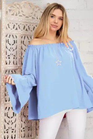 Solid Off-the-Shoulder Top with Bell Sleeves