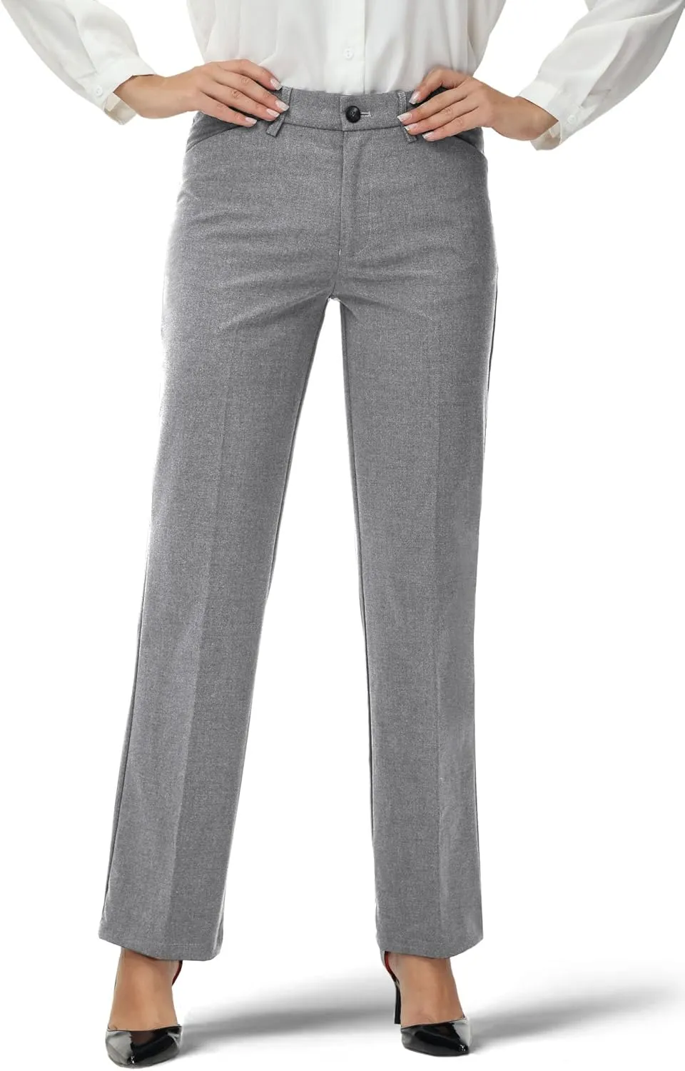 Soojun Women's Comfort Flex Waist Straight Leg Dress Pants