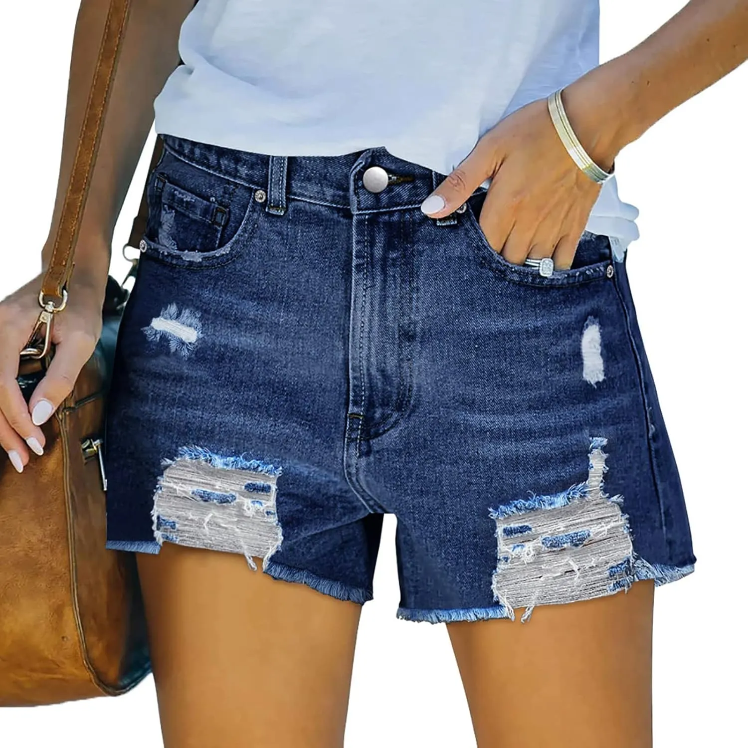 Stretchy Jean Shorts for Women High Waist Summer Beach Bermuda Shorts Casual Trendy Ripped Loose Fit Hot Denim Shorts
