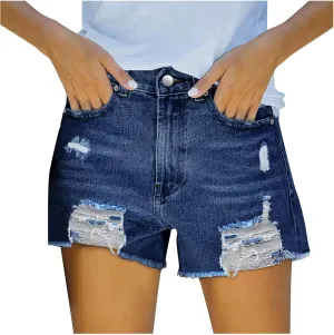 Stretchy Jean Shorts for Women High Waist Summer Beach Bermuda Shorts Casual Trendy Ripped Loose Fit Hot Denim Shorts