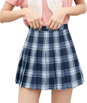 Teen Girls Pleated Mini Skirt Preppy Plaid Skirts Elastic High Waisted Uniform Skirt Plus Size Tartan Skirts for School Girl