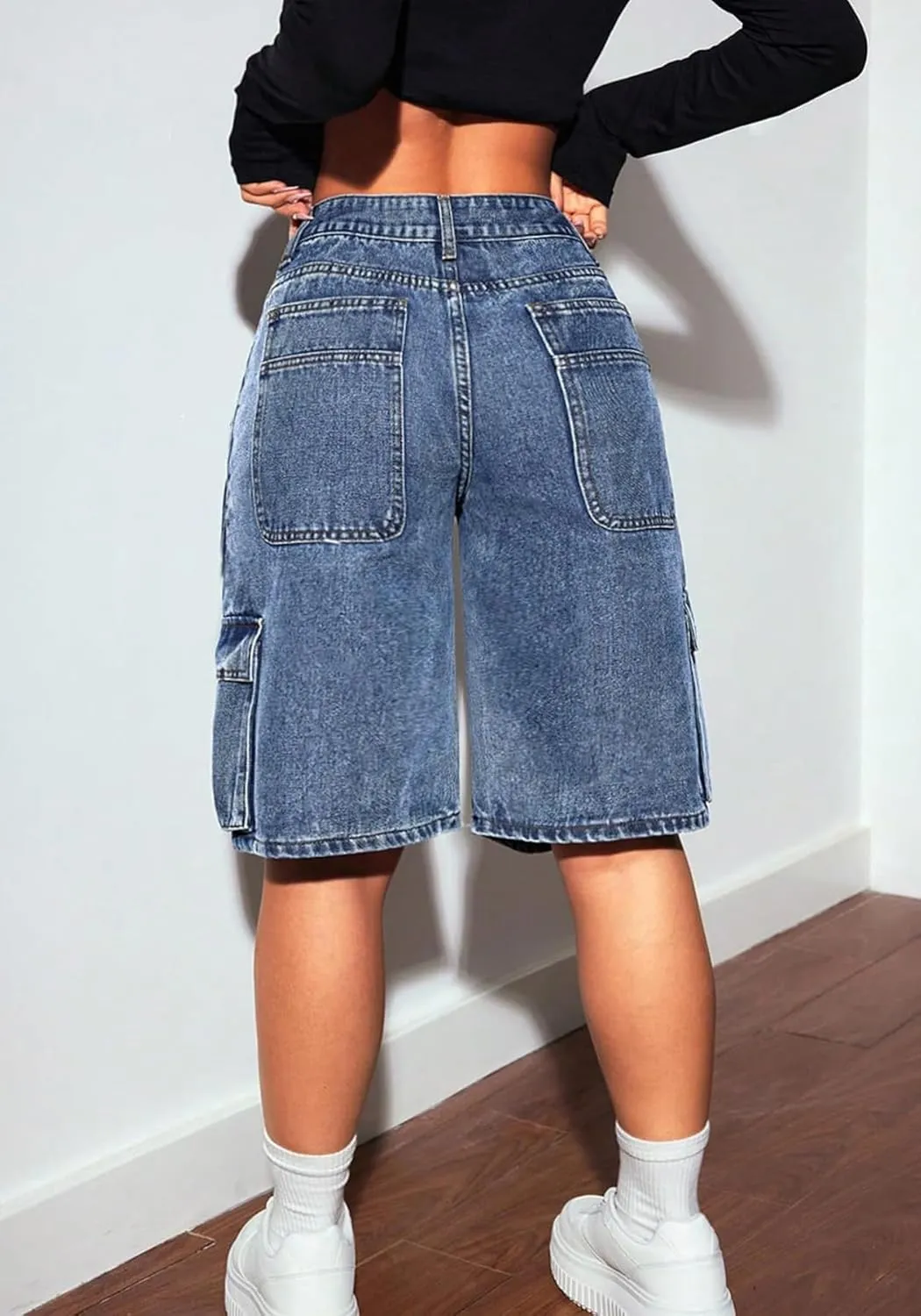 Unybwonn Women Jean Shorts Cargo High Waisted Straight Leg Denim Jorts Shorts Baggy Bermuda Short
