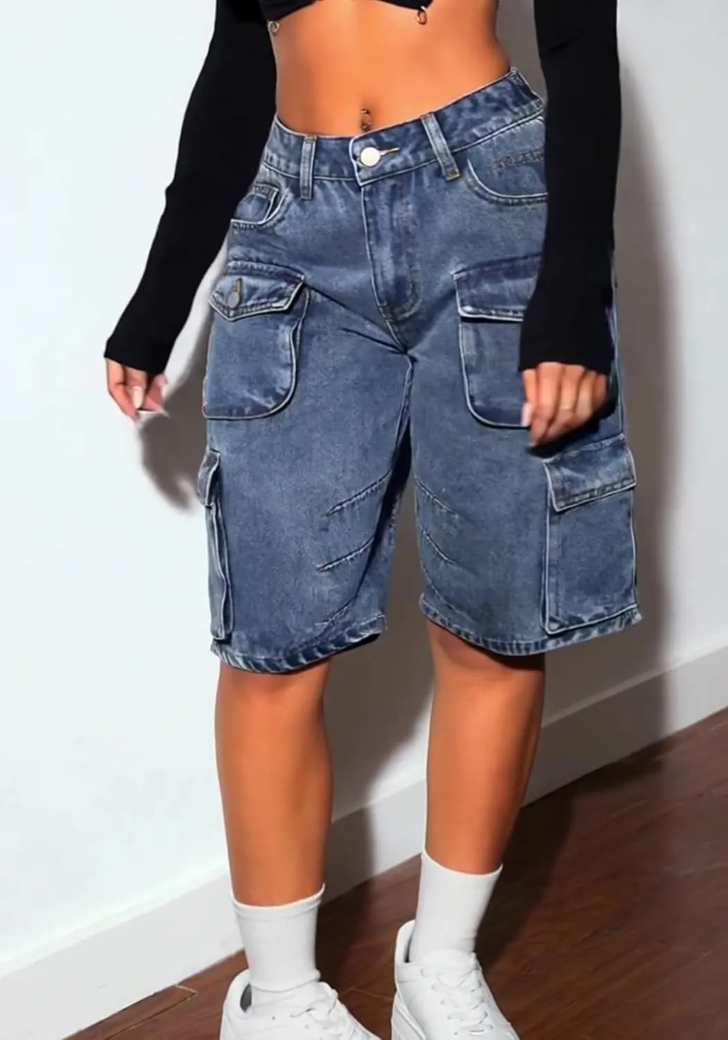 Unybwonn Women Jean Shorts Cargo High Waisted Straight Leg Denim Jorts Shorts Baggy Bermuda Short