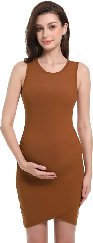 V VOCNI Maternity Bodycon Dress Women's Sleeveless Tank Dress Short Casual Ruched Party Club Mini Maternity Dress