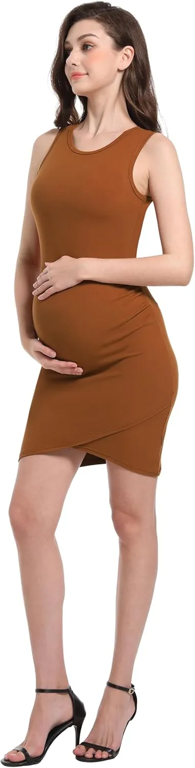 V VOCNI Maternity Bodycon Dress Women's Sleeveless Tank Dress Short Casual Ruched Party Club Mini Maternity Dress
