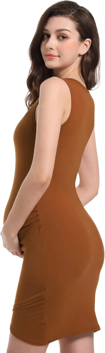 V VOCNI Maternity Bodycon Dress Women's Sleeveless Tank Dress Short Casual Ruched Party Club Mini Maternity Dress