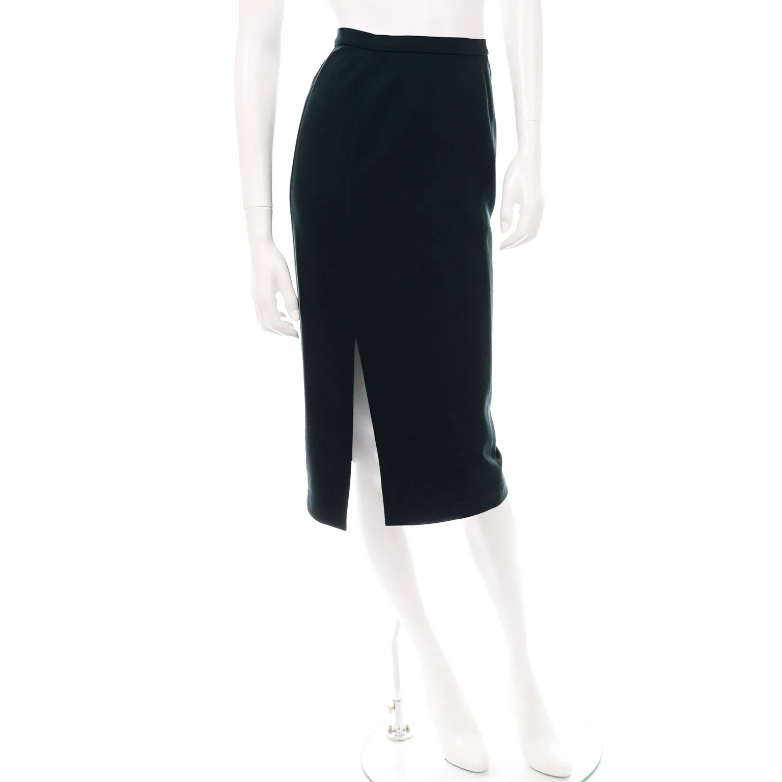 Vintage Thierry Mugler Forest Green Wool and Velvet Skirt w Blazer Jacket Suit