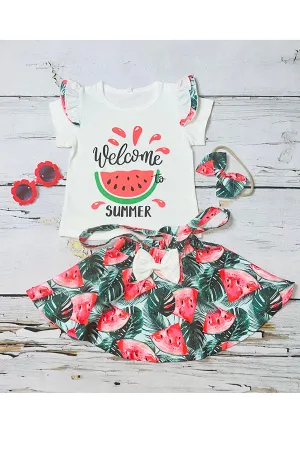Watermelon short sleeve top & skirts girls outfit sets 230125M