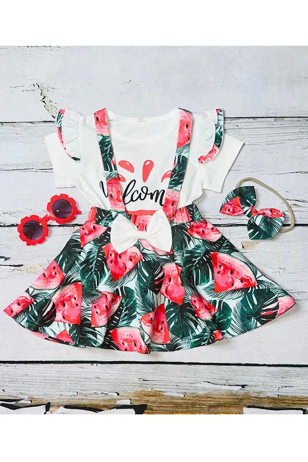 Watermelon short sleeve top & skirts girls outfit sets 230125M